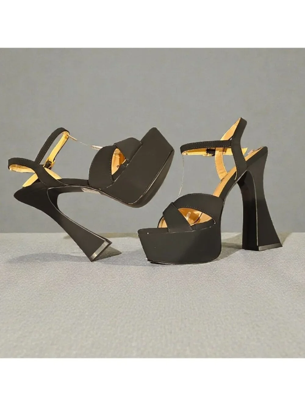 Black Platform High Heel Sandals With Ankle Strap